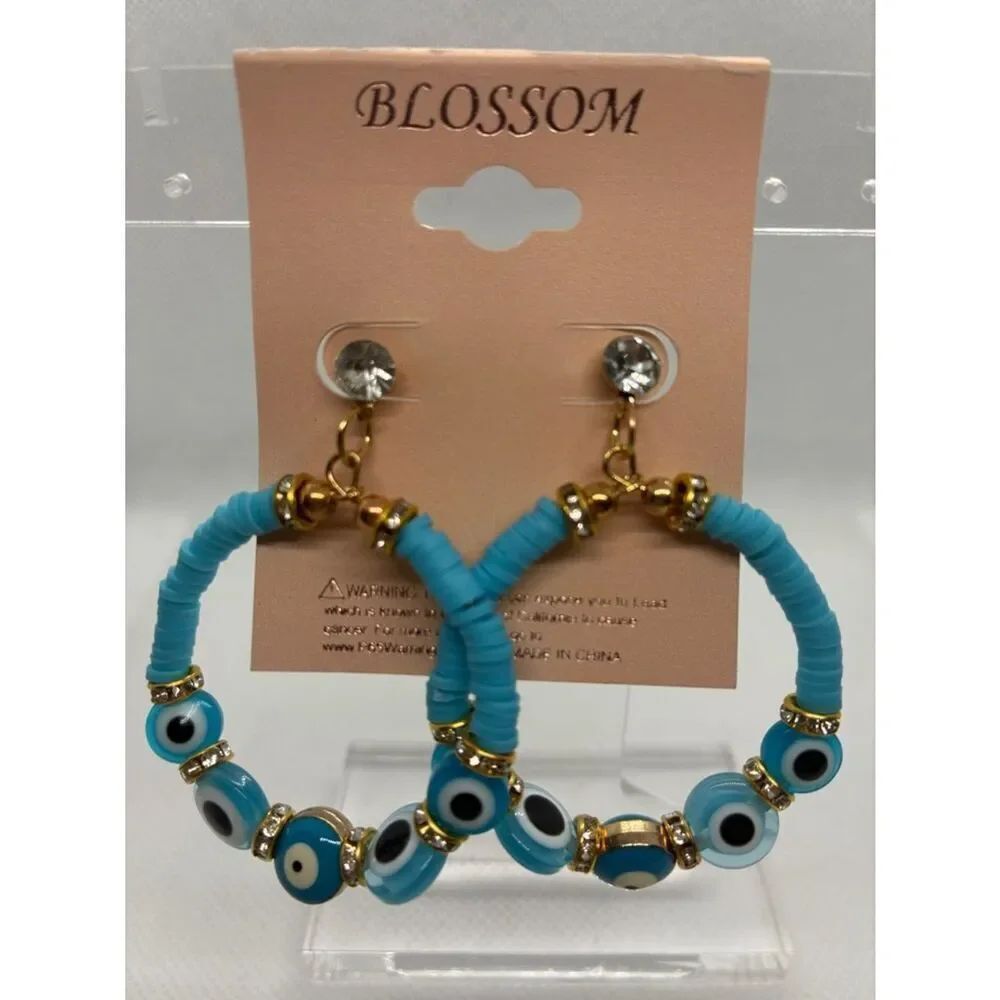 3for$20 Blossom Turquoise Evil Eye Hoop Earrings